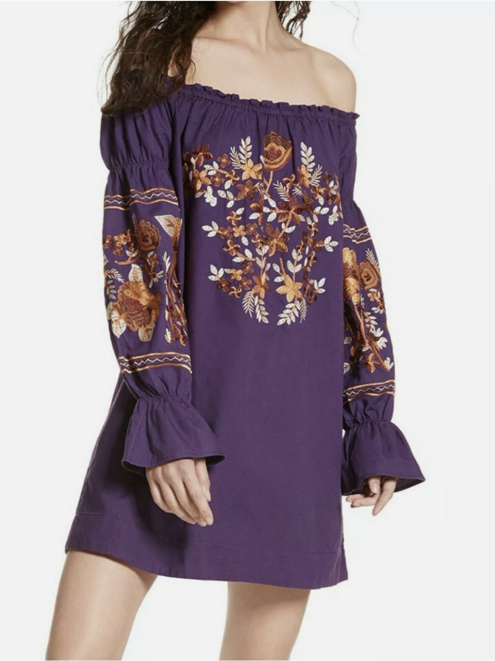 Free People Fleur Du Jour Purple Embroidered Mini Dress S
